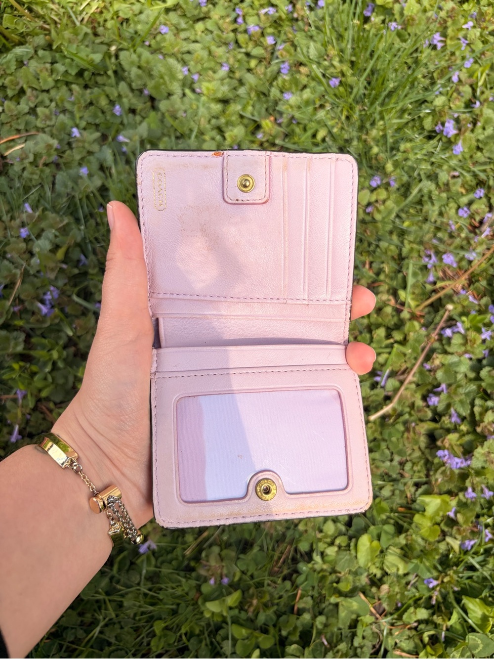 Coach Brown Leather Compact Bifold Wallet with Gold Carriage Accent - Picture 3 of 3